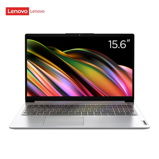  A silver Lenovo IdeaPad 15s laptop with a 15.6-inch Full HD display, slim bezels, and a sleek modern design. The screen showcases a vibrant abstract wallpaper, and the keyboard includes a numeric keypad for enhanced productivity.